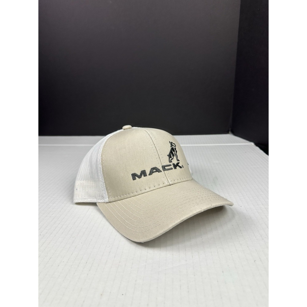 MACK Trucks Bulldog Beige & White Fabric Back Hat Cap Nuss Truck & Equipment